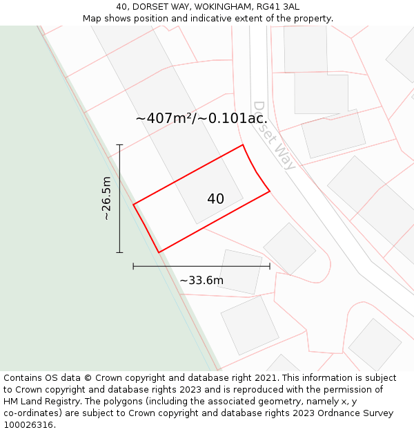 40, DORSET WAY, WOKINGHAM, RG41 3AL: Plot and title map