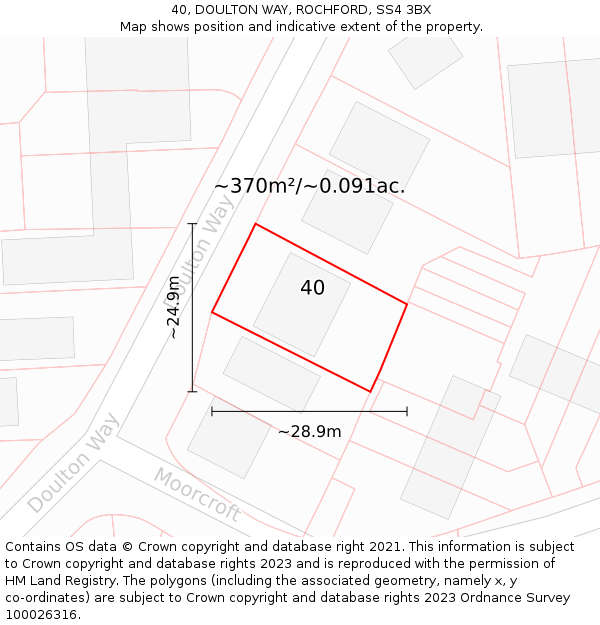 40, DOULTON WAY, ROCHFORD, SS4 3BX: Plot and title map