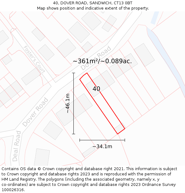 40, DOVER ROAD, SANDWICH, CT13 0BT: Plot and title map