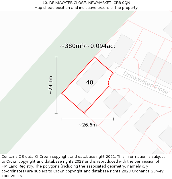 40, DRINKWATER CLOSE, NEWMARKET, CB8 0QN: Plot and title map