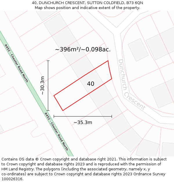 40, DUNCHURCH CRESCENT, SUTTON COLDFIELD, B73 6QN: Plot and title map