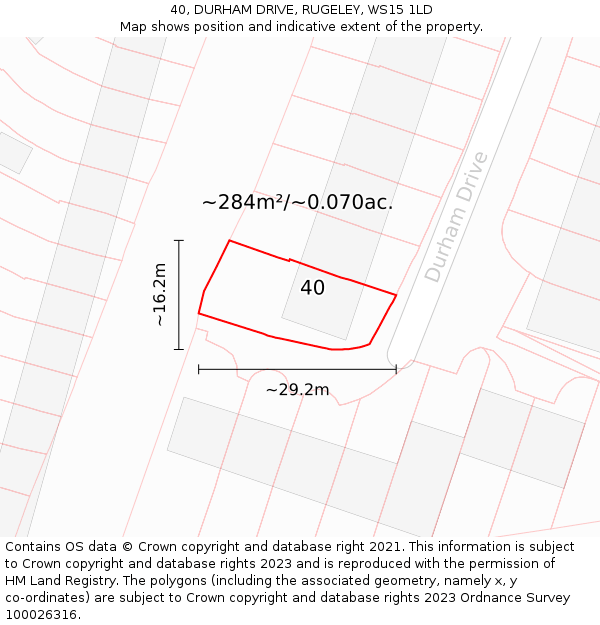 40, DURHAM DRIVE, RUGELEY, WS15 1LD: Plot and title map