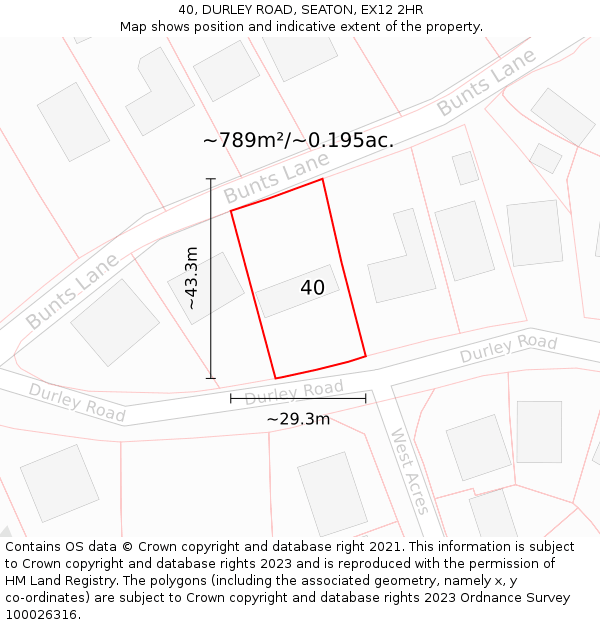 40, DURLEY ROAD, SEATON, EX12 2HR: Plot and title map