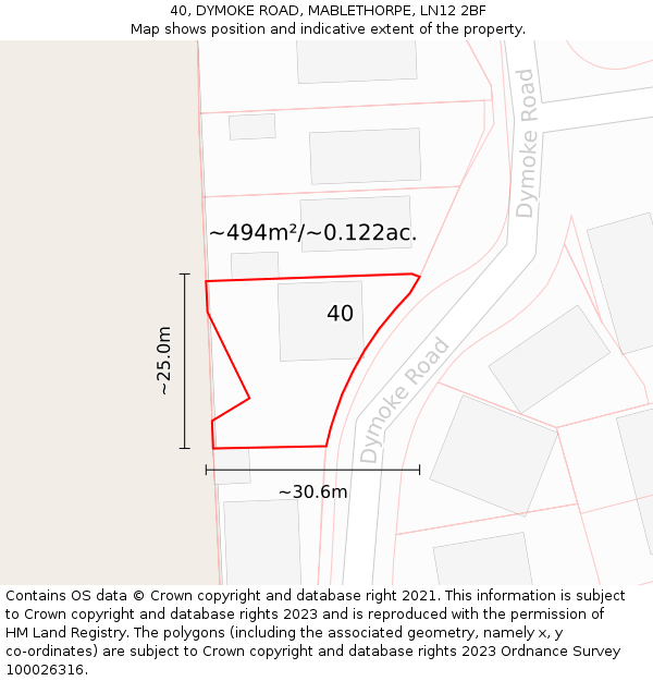 40, DYMOKE ROAD, MABLETHORPE, LN12 2BF: Plot and title map