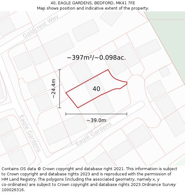 40, EAGLE GARDENS, BEDFORD, MK41 7FE: Plot and title map