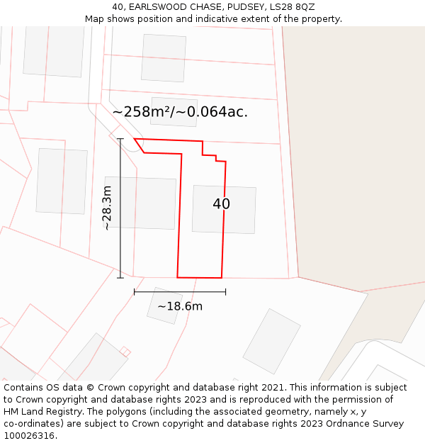 40, EARLSWOOD CHASE, PUDSEY, LS28 8QZ: Plot and title map