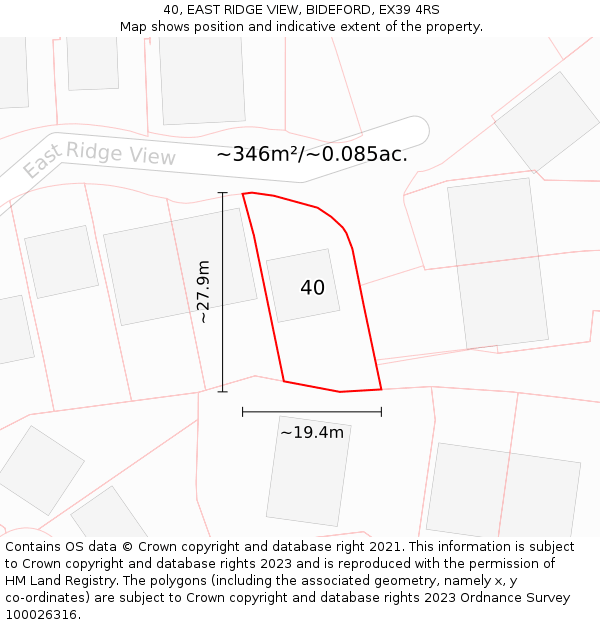 40, EAST RIDGE VIEW, BIDEFORD, EX39 4RS: Plot and title map