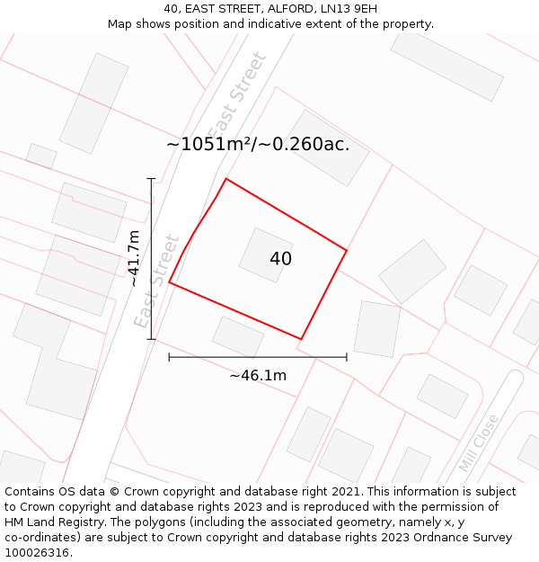 40, EAST STREET, ALFORD, LN13 9EH: Plot and title map