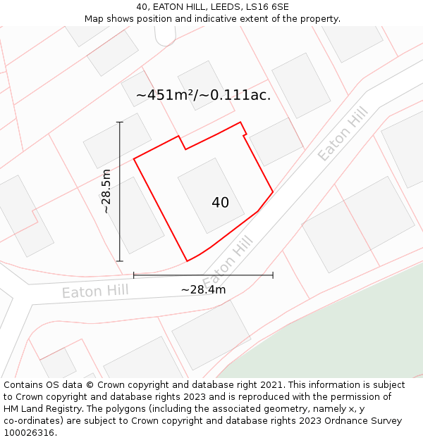 40, EATON HILL, LEEDS, LS16 6SE: Plot and title map