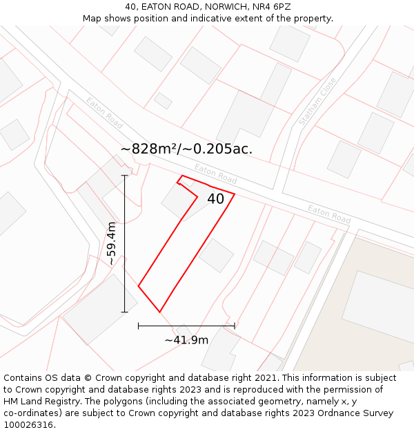40, EATON ROAD, NORWICH, NR4 6PZ: Plot and title map