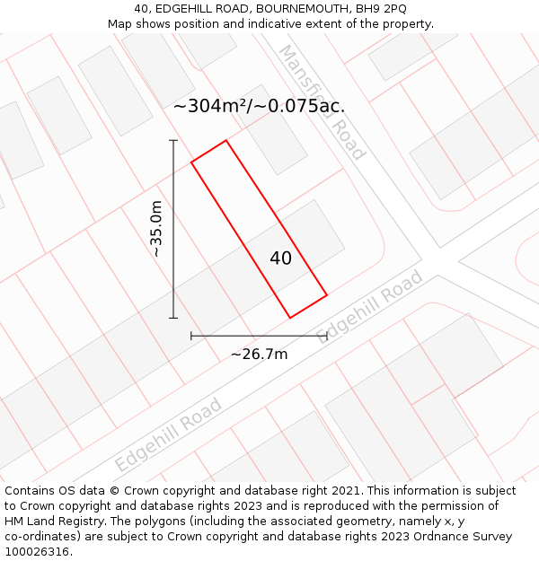 40, EDGEHILL ROAD, BOURNEMOUTH, BH9 2PQ: Plot and title map