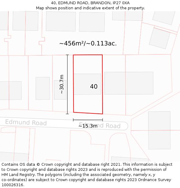 40, EDMUND ROAD, BRANDON, IP27 0XA: Plot and title map