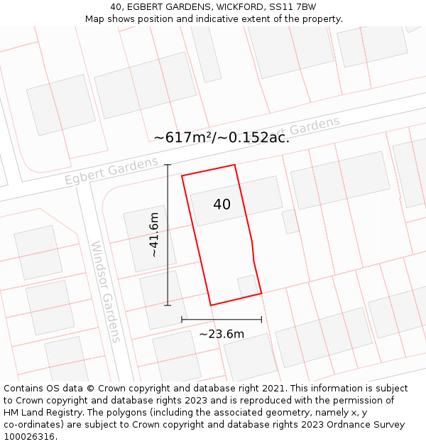 40, EGBERT GARDENS, WICKFORD, SS11 7BW: Plot and title map