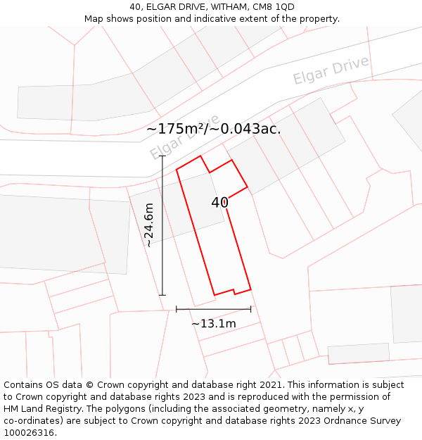 40, ELGAR DRIVE, WITHAM, CM8 1QD: Plot and title map