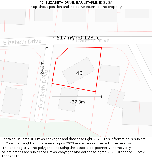 40, ELIZABETH DRIVE, BARNSTAPLE, EX31 3AJ: Plot and title map