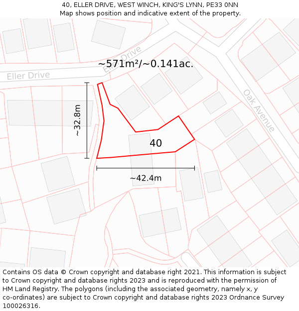 40, ELLER DRIVE, WEST WINCH, KING'S LYNN, PE33 0NN: Plot and title map