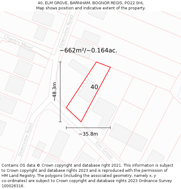 40, ELM GROVE, BARNHAM, BOGNOR REGIS, PO22 0HL: Plot and title map