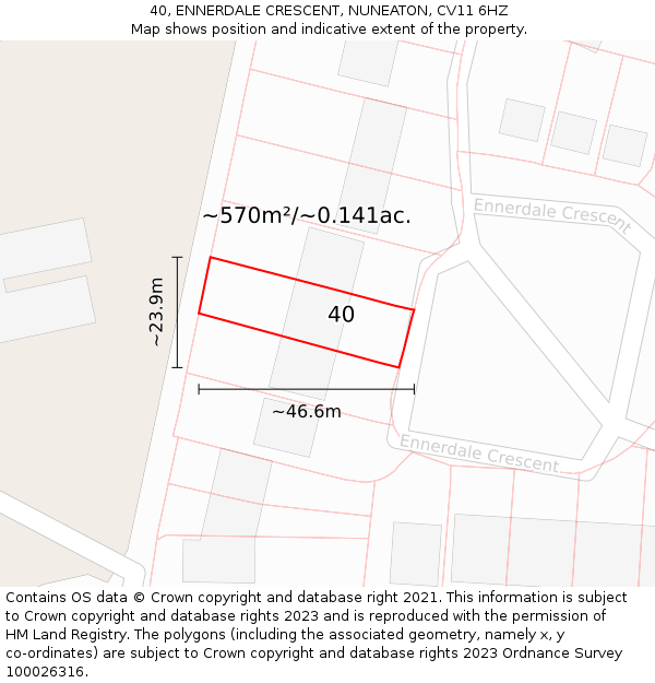 40, ENNERDALE CRESCENT, NUNEATON, CV11 6HZ: Plot and title map