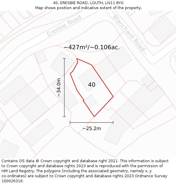 40, ERESBIE ROAD, LOUTH, LN11 8YG: Plot and title map