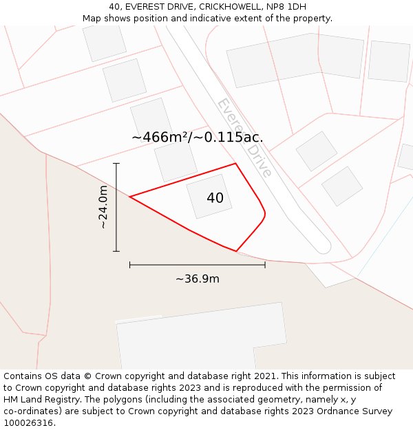 40, EVEREST DRIVE, CRICKHOWELL, NP8 1DH: Plot and title map