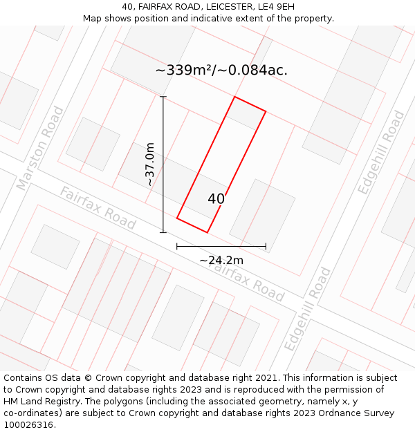 40, FAIRFAX ROAD, LEICESTER, LE4 9EH: Plot and title map