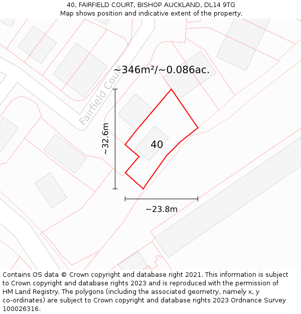 40, FAIRFIELD COURT, BISHOP AUCKLAND, DL14 9TG: Plot and title map