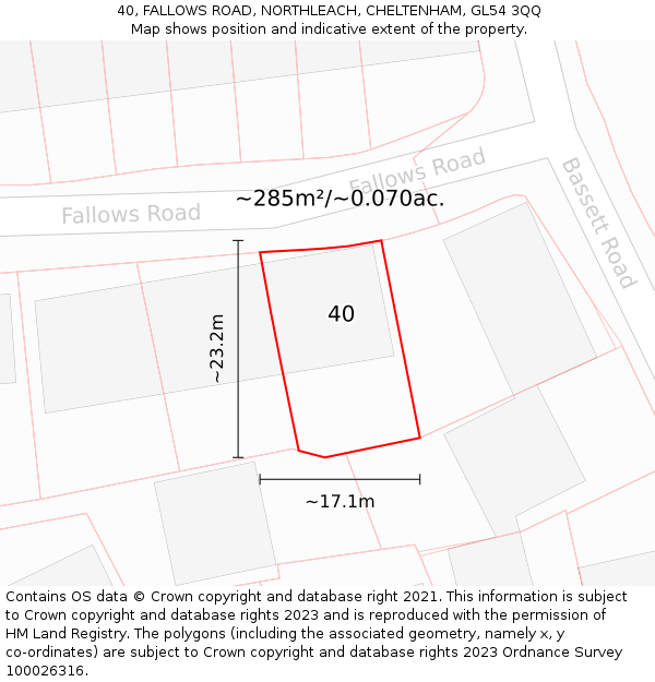 40, FALLOWS ROAD, NORTHLEACH, CHELTENHAM, GL54 3QQ: Plot and title map