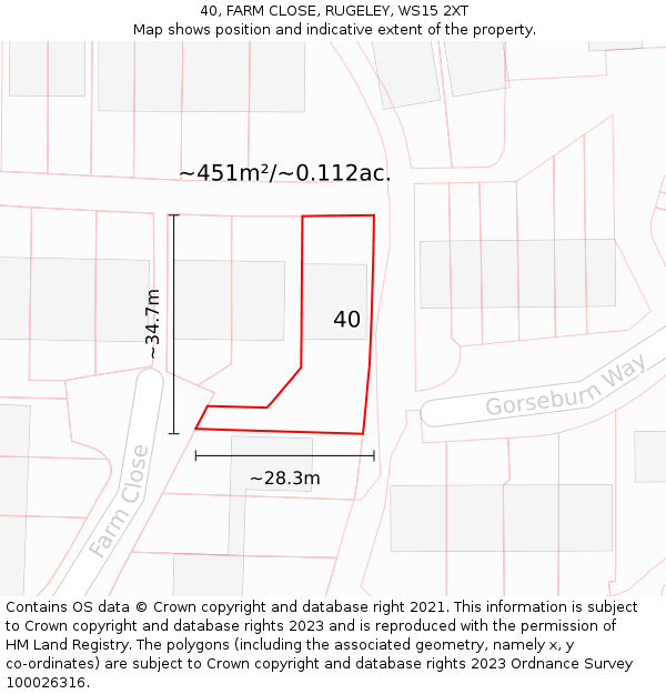 40, FARM CLOSE, RUGELEY, WS15 2XT: Plot and title map