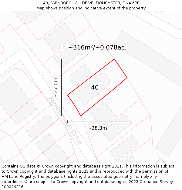 40, FARNBOROUGH DRIVE, DONCASTER, DN4 6PR: Plot and title map