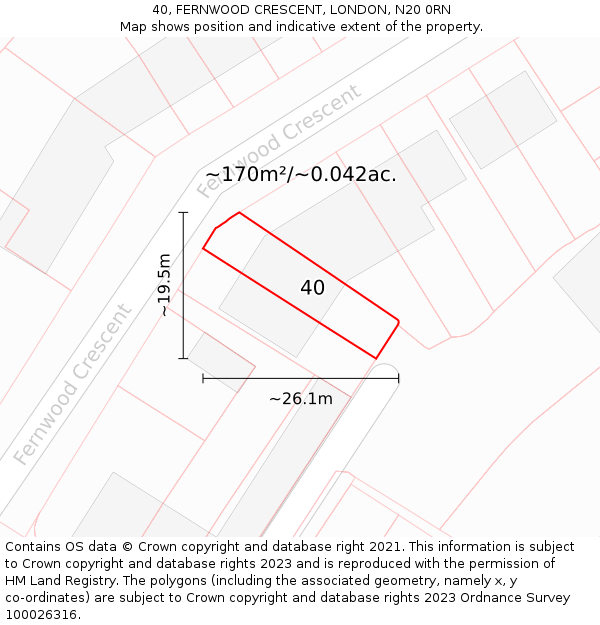 40, FERNWOOD CRESCENT, LONDON, N20 0RN: Plot and title map