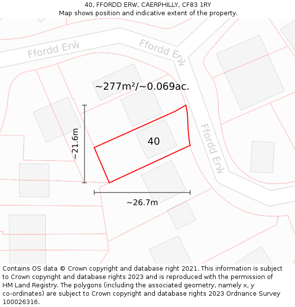 40, FFORDD ERW, CAERPHILLY, CF83 1RY: Plot and title map