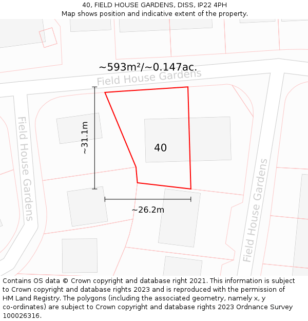 40, FIELD HOUSE GARDENS, DISS, IP22 4PH: Plot and title map