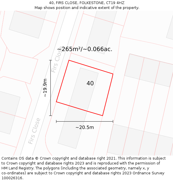 40, FIRS CLOSE, FOLKESTONE, CT19 4HZ: Plot and title map