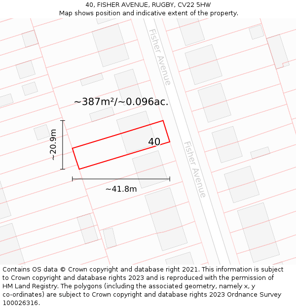 40, FISHER AVENUE, RUGBY, CV22 5HW: Plot and title map