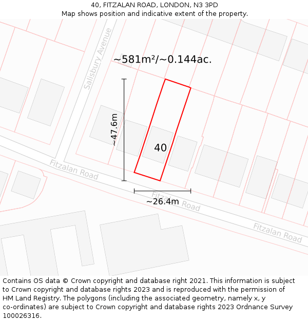 40, FITZALAN ROAD, LONDON, N3 3PD: Plot and title map