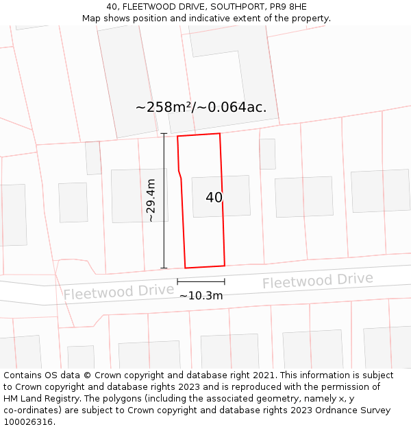 40, FLEETWOOD DRIVE, SOUTHPORT, PR9 8HE: Plot and title map