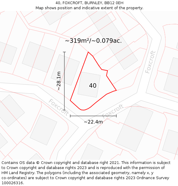 40, FOXCROFT, BURNLEY, BB12 0EH: Plot and title map