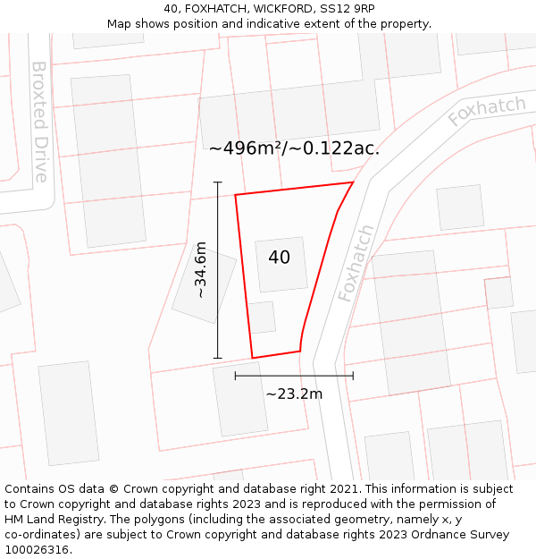 40, FOXHATCH, WICKFORD, SS12 9RP: Plot and title map