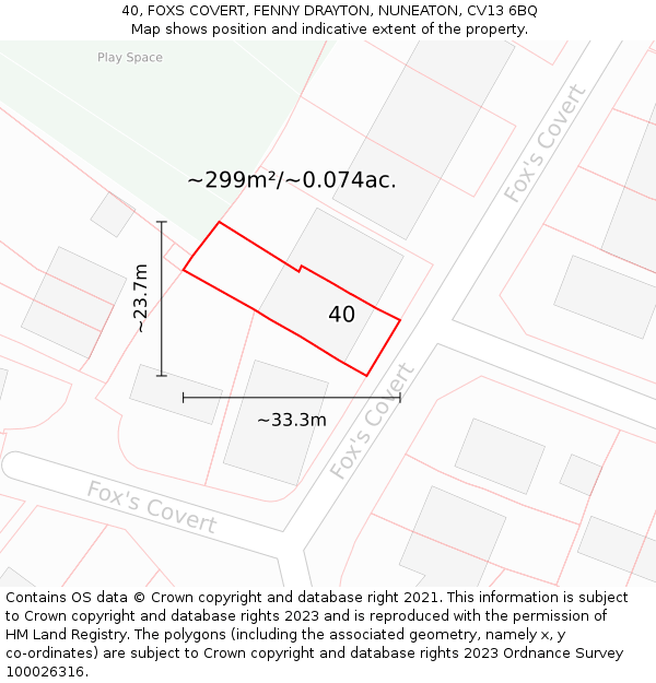 40, FOXS COVERT, FENNY DRAYTON, NUNEATON, CV13 6BQ: Plot and title map