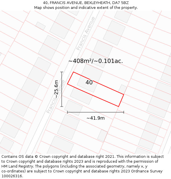 40, FRANCIS AVENUE, BEXLEYHEATH, DA7 5BZ: Plot and title map