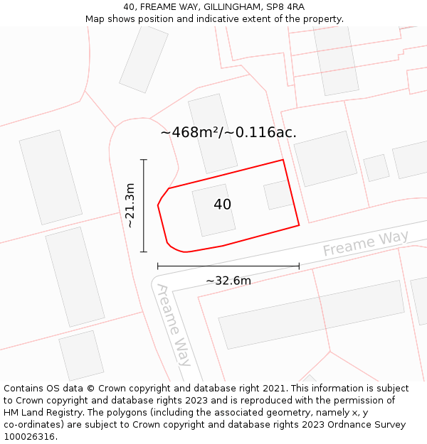 40, FREAME WAY, GILLINGHAM, SP8 4RA: Plot and title map