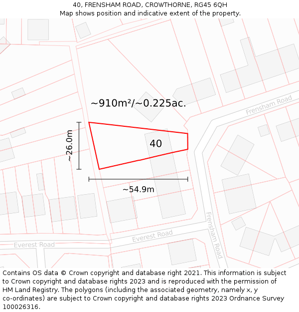 40, FRENSHAM ROAD, CROWTHORNE, RG45 6QH: Plot and title map