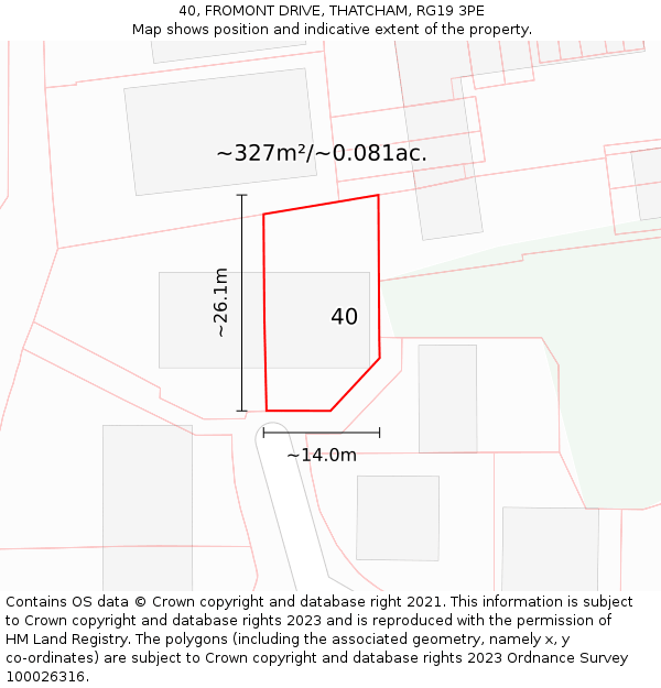 40, FROMONT DRIVE, THATCHAM, RG19 3PE: Plot and title map