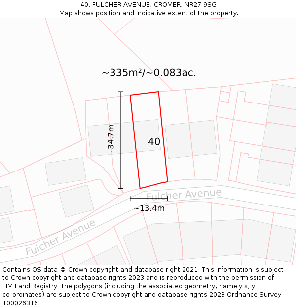 40, FULCHER AVENUE, CROMER, NR27 9SG: Plot and title map