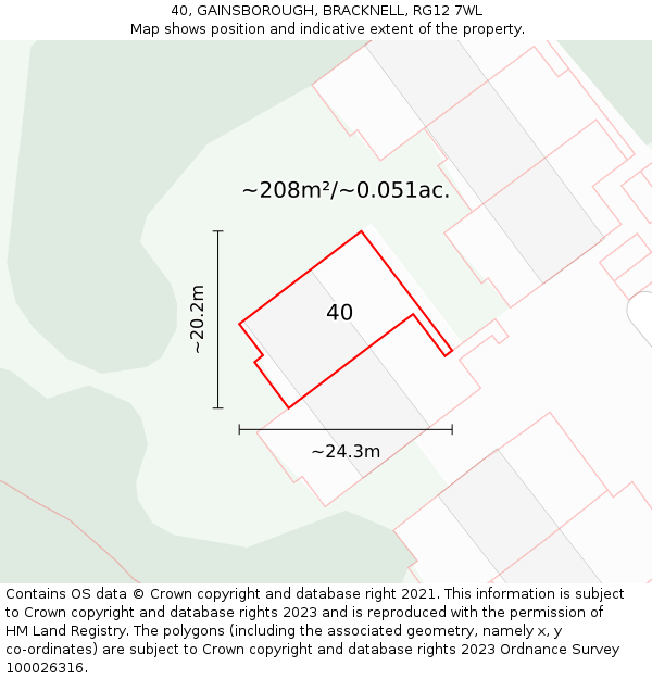 40, GAINSBOROUGH, BRACKNELL, RG12 7WL: Plot and title map