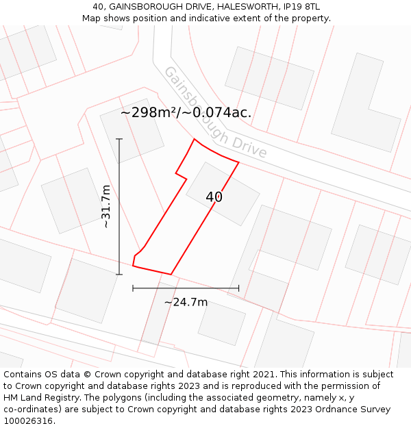 40, GAINSBOROUGH DRIVE, HALESWORTH, IP19 8TL: Plot and title map