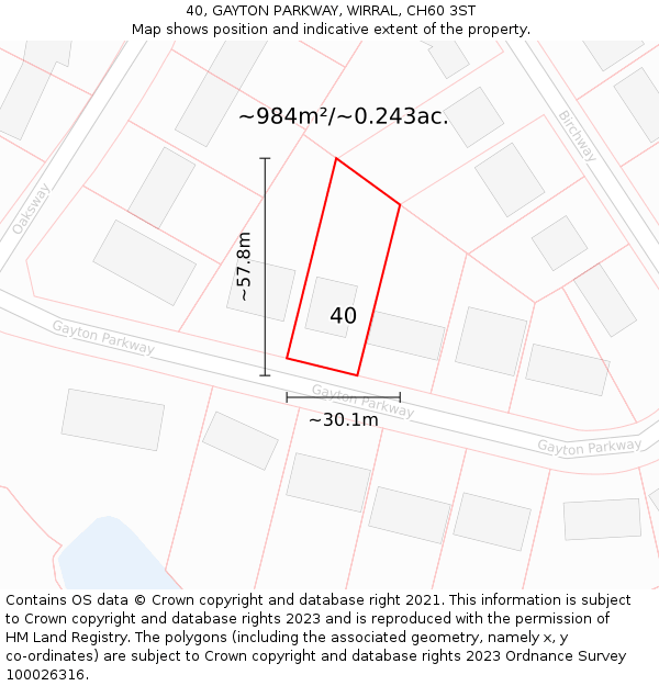 40, GAYTON PARKWAY, WIRRAL, CH60 3ST: Plot and title map