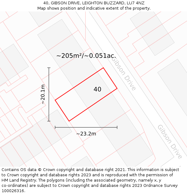 40, GIBSON DRIVE, LEIGHTON BUZZARD, LU7 4NZ: Plot and title map