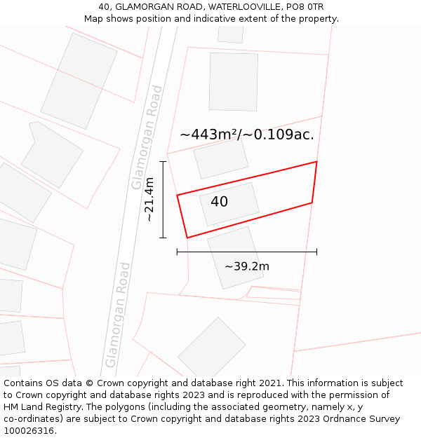 40, GLAMORGAN ROAD, WATERLOOVILLE, PO8 0TR: Plot and title map