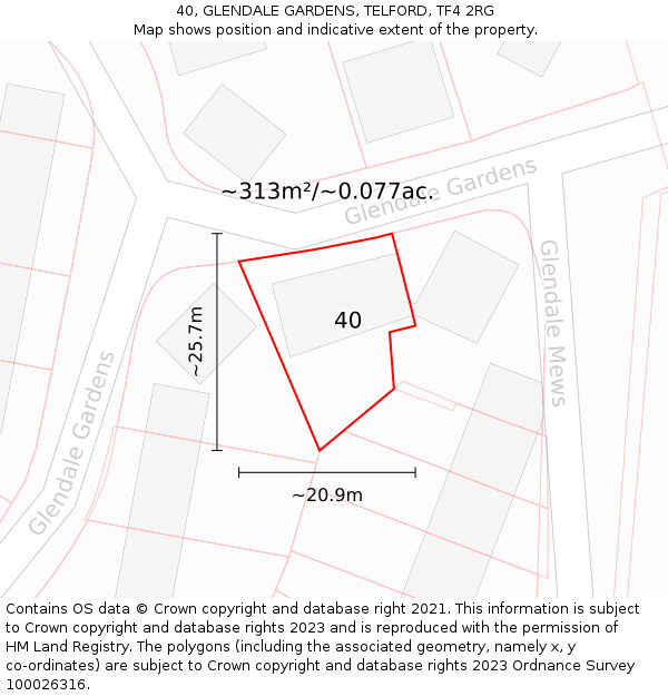 40, GLENDALE GARDENS, TELFORD, TF4 2RG: Plot and title map